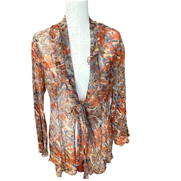 NIC+ZOE Tops - NWT Nic + Zoe Long Sleeve Sheer Silk Ruffle Neckline Blouse Size XL